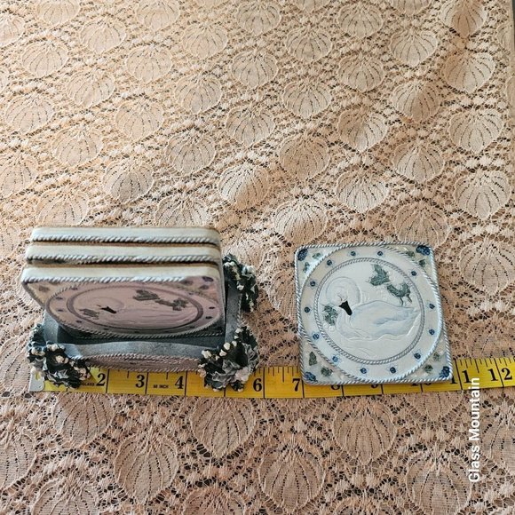 SOLD - Innovation Royal Serenity Vintage Swan and Floral Coasters & Mirror - Picture 9 of 16